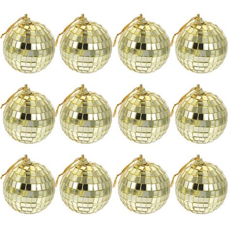 Boules Disco en Verre Or Légères Suspensions Faciles à Accrocher Lot de 12 pour Décoration de pour Fêtes et Soirées à Thème Disco (1/5)