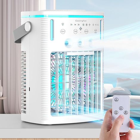 Climatiseur Portable à 3 Vitesses et 3 Modes De Refroidissement, Réservoir d'eau de 1 L, Ventilateur Silencieux, éclairage 7 Couleurs, Ventilateur