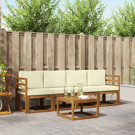 Outdoor-Sofagarnitur 5 pcs Natur und Creme Massivholz Akazie