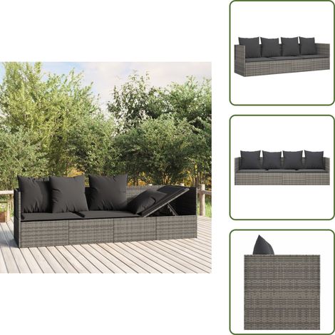 Outdoor-Loungebett mit Kissen Grau Poly Rattan - Outdooreinrichtung - Lounge Möbel - Gartenlounge - Sonnenbett - Relaxsessel (1/5)