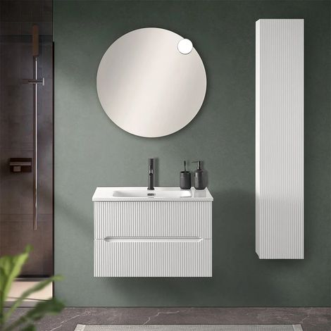 Mobiletto bagno sospeso cannettato 70 cm bianco opaco con top  Bali (1/5)
