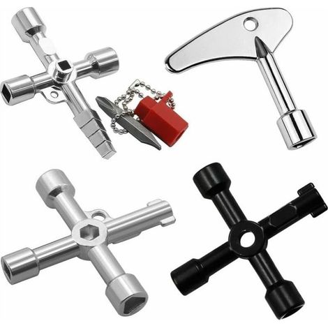 Voies Clé Multifonction 4 Pièces Clé Triangle Clé de Interrupteur de Robinet Clé en Croix Universelle Clef Passe Partout, pour Compteur Eau Radiateurs Compteurs Gaz Ascenseurs Coffret Electrique
