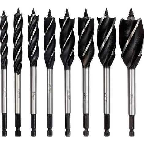 Lot de 8 forets à bois, 10 mm/12 mm/14 mm/16 mm/20 mm/22 mm/25 mm/30 mm x 165 mm pour bois à tige hexagonale de 6,35 mm (1/5)