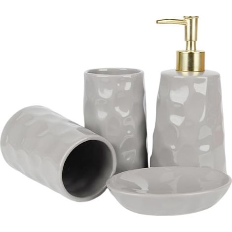 Set Waschbecken Seifenschale Zahnbürstenbecher Grau