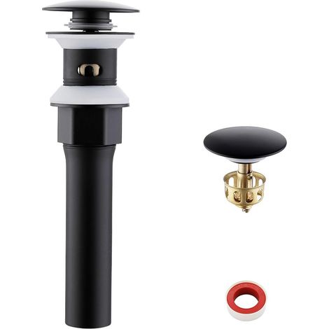 Tappo per lavandino nero Tappo per lavandino con troppopieno Tappo a pressione Click Clack Tappo universale per scarico bagno con cestello, S2013A-BK