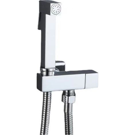 Douchette de toilette en laiton – Vanne d'angle en cuivre – Pistolet en zinc – Tuyau de douche 1.5 m renforcé (1/4)