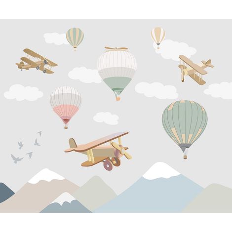 Papier peint panoramique Enfants - Avions Montgolfières - 130 cm x 108 cm (1/2)