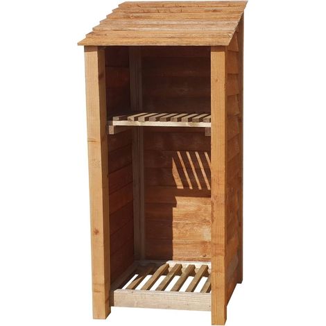 Wooden log store, with kindling shelf (W-79cm, H-180cm, brown finish)