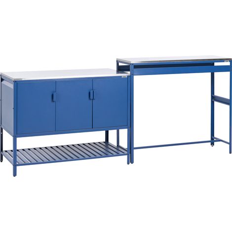Conjunto de armario de cocina y mesa de bar para exterior de acero 3 puertas encimera de acero inoxidable jardín azul Maenza