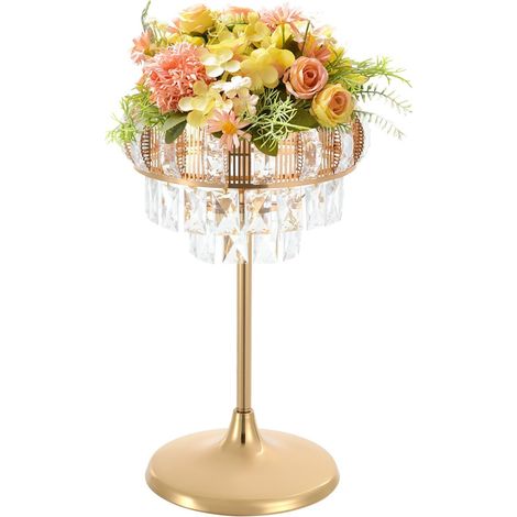 Vases en cristal doré pour centres de table, support métallique de 24cm in pour lustre de table, support rond pour fleurs pour réception de mariage ou fête d'anniversaire, doré petit (1/5)