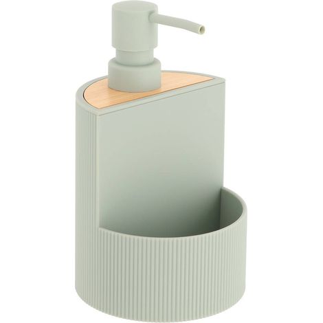 Spülmittelspender aus bambus mit geriffeltem schwammhalter, 450 ml, salbeigrün - Tendance (1/4)
