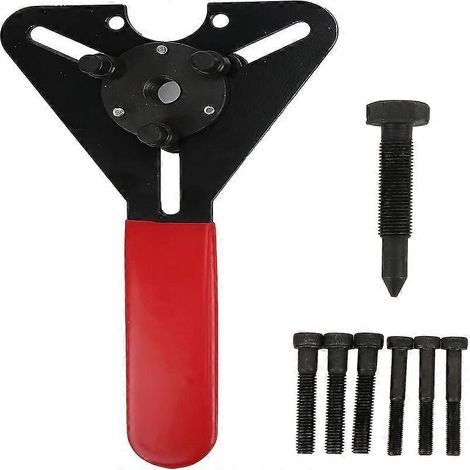 Kit d'outils pour le démontage de l'embrayage du compresseur de climatisation, clé double usage avec extracteur, poignée rouge en métal noir, pour l'entretien des climatiseurs R134A (1/5)