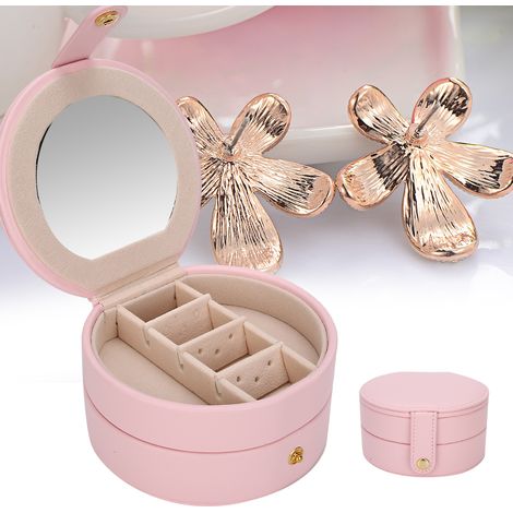 Boîte à bijoux de voyage en similicuir rose pour boucles d'oreilles, bagues et colliers (1/5)