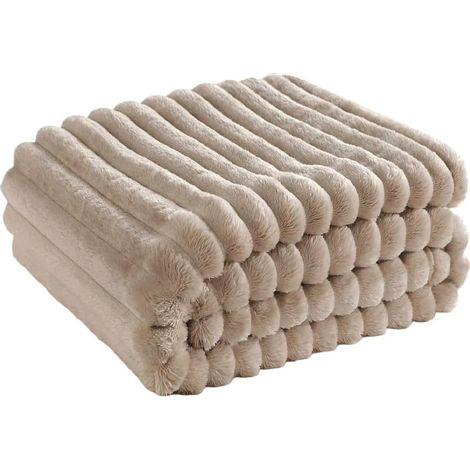 Beige Plüsch-Kaninchendecke, 150 x 200 cm, superweich und warm, für Sofa, Bett oder Büro