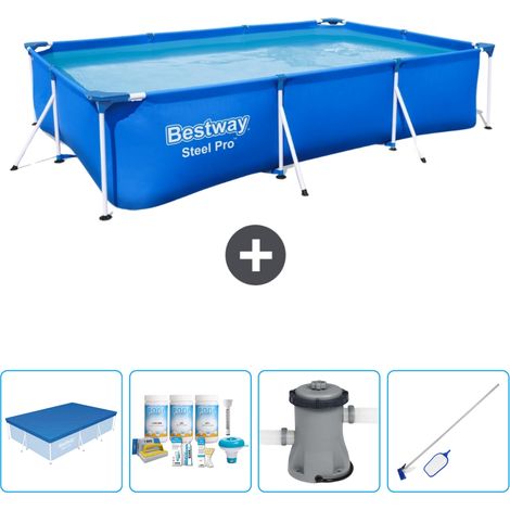 Piscine Bestway Rectangulaire Steel Pro - 300 x 201 x 66 cm - Bleue - Incluse Accessoire CB5