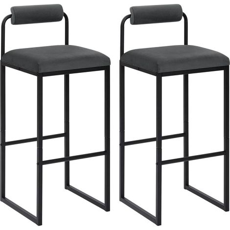 WOLTU 2X Barhocker mit Fußstütze, Hochstuhl mit Rückenlehne, Samthocker mit Polsterung, Polsterhocker aus Metall, ergonomischer Hocker, Dunkelgrau (1/5)