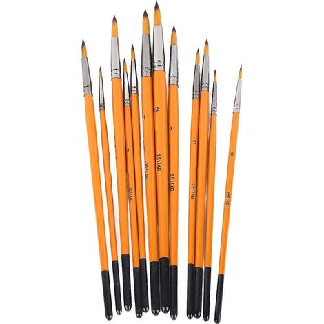 Lot de 12 pinceaux pour peinture acrylique, lissants, en nylon, manche en bois, virole en métal, largement utilisés par les artistes. (1/4)