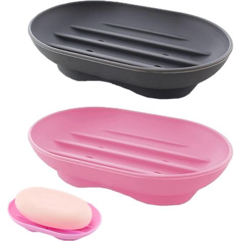 Porte-savon avec égouttoir, porte-savon en silicone, porte-savon de voyage, porte-savon de douche, porte-savon de salle de bain, porte-savon de cuisine, 2 pièces (1/5)