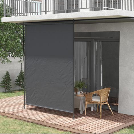 Toldo lateral retráctil de 200 x 270 cm, altura regulable de 215 a 305 cm, protección UV, aluminio gris. (1/5)