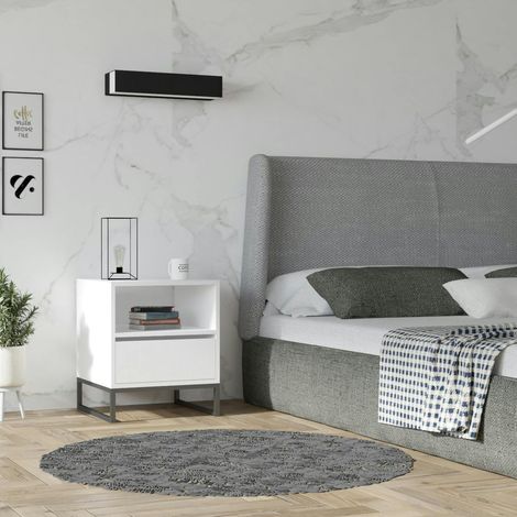 Table de chevet blanche moderne 1 tiroir 1 niche JENA (1/4)
