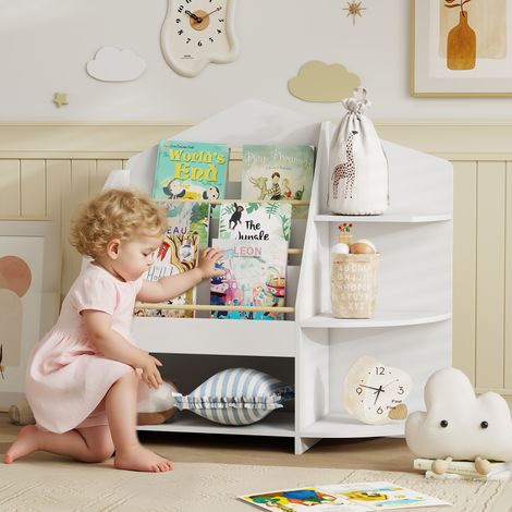 Étagère pour enfants avec 7 étagères pour livres - supporte 40 kg - blanche - bords ronds - jouets - Idéal