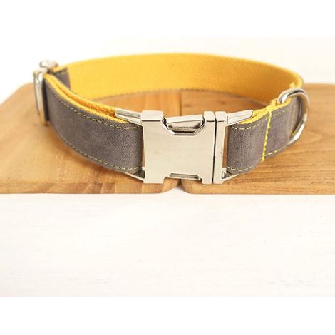 Graues Hundehalsband- und Leinen-Set, gelbes Halsband und Leine mit Fliege, geeignet für kleine und mittelgroße Hunde.