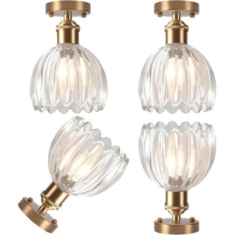 TOKTOP 4pcs Plafonnier en Verre Vintage,Creatif Lampe de Plafond Industriel Abat-jour Design Fleur E27 Éclairage de Plafond Retro (1/5)
