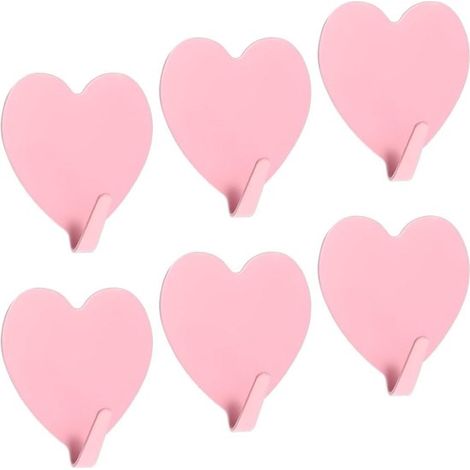 Ganchos de pared autoadhesivos con forma de corazón - 6 piezas - rosa - puerta - pasillo - baño. (1/5)