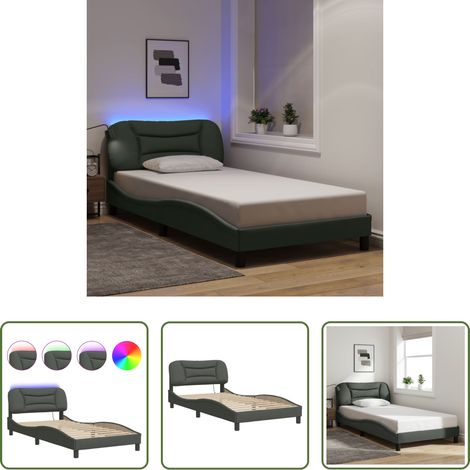 LED-Leuchten - Bettgestell mit LED ohne Matratze "Hvar" Dunkelgrau 100x200 cm Stoff (1/5)