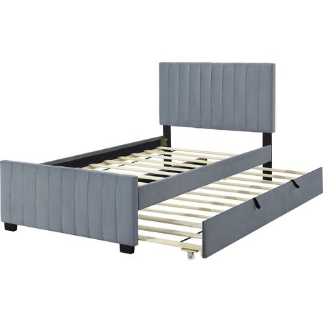 CAIziLit rembourré 90x190 cm velours gris, lit gigogne, enfant junior (1/5)