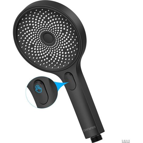 Pommeau douche 130 mm 3 jets noir mat, économie eau (1/4)