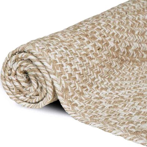 Tapis de surface Naturel et Blanc 120 x 170 cm Jute