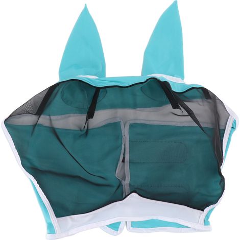 Masque anti-mouches pour chevaux en maille ronde respirante élastique protection UV visage avec oreilles bleu S 42x35cm / 16.5x13.8in