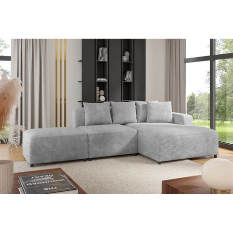 Ecksofa Designersofa MEGAN XS inkl. Hocker Stoff Poso Hellgrau Ottomane Rechts (1/3)