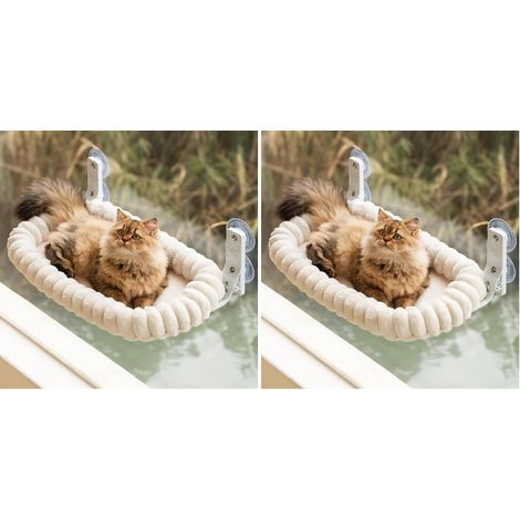 Elegant Hamac pour Chat Pliable - Hamac Chat Fenetre avec réversible et Lavable lit pour, lit de fenêtre Supporte jusqu'à 18kg (Creme, M) (Lot de 2) (1/5)