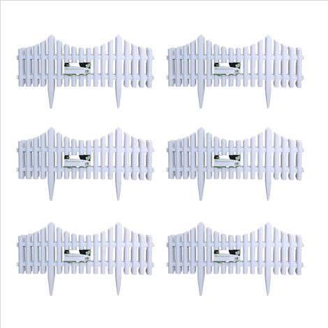 6 x 33cm 4 Piece Set White Wood Effect Picket Fence Garden Edging (1/4)