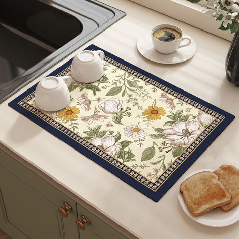 Tapis absorbant et antidérapant pour cuisine – Tapis d’égouttage isolant et résistant aux taches, facile à nettoyer, idéal sous les assiettes, plans de travail et évier (50 x 80 cm, forme carrée)-lsw