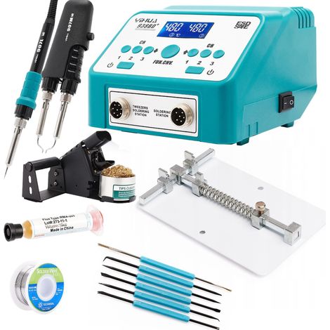 Kit stazione di saldatura Yihua 938BD+ con supporto, composto da 5 pezzi.
