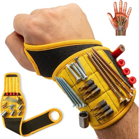 Bracelet Magnétique - 9 Aimants Néodyme - Néoprène Perforé - Ajustement Sécurisé pour Bricoleurs et Électriciens - Taille Unique (1/5)