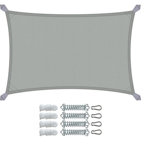 Voile d'ombrage Rectangulaire Imperméable Auvent Protection en Polyester avec Kit de Montage Toile Ombrage Protection UV 95% Résistant pour Jardin Terrasse et Balcon 3x2m Gris (1/5)