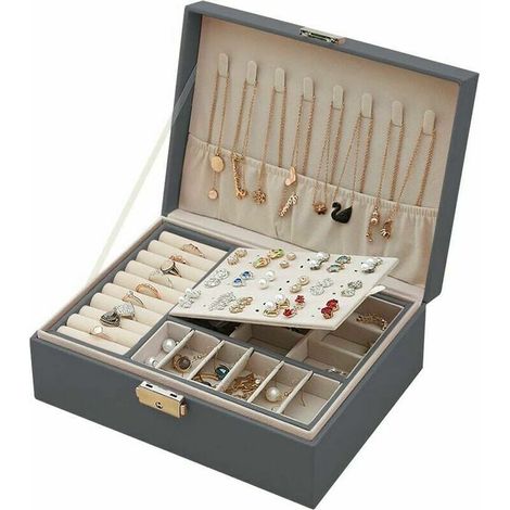 Boîte à bijoux en bois verrouillable à Double couche, clous d'oreilles, boîte de rangement de boucles d'oreilles, boîte à bijoux, boîte à bijoux à main, boîte-cadeau (1/5)