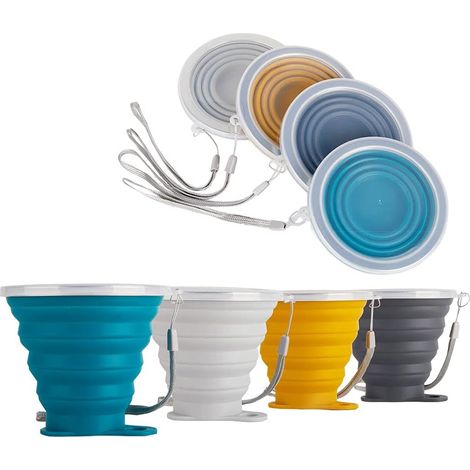 Tasse en silicone pliable, ensemble de tasse en silicone portable réutilisable avec couvercle hermétique, tasse de voyage pliable sans BPA pour pique-nique, camping, randonnée, voyage(270ml,4-C) (1/5)