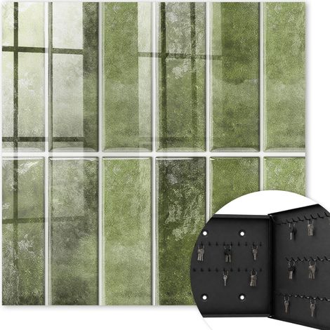 Armoire à clés - (30 cm x 30 cm) - Boîte à clés murale - Coffret de rangement pour clés - Couleur noire - Ouverture vers la droite - Pour maison et bureau - Carreaux verts