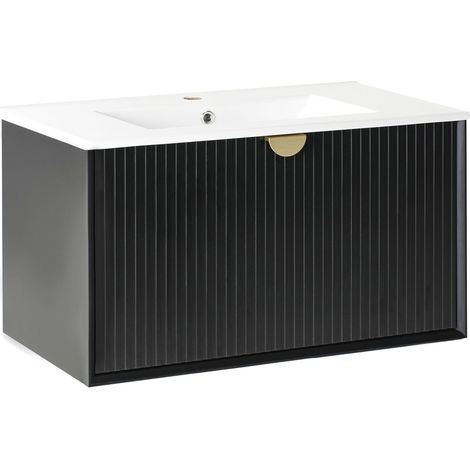 Wall Mounted Vanity Unit with Basin BONAIRE 80 cm Black