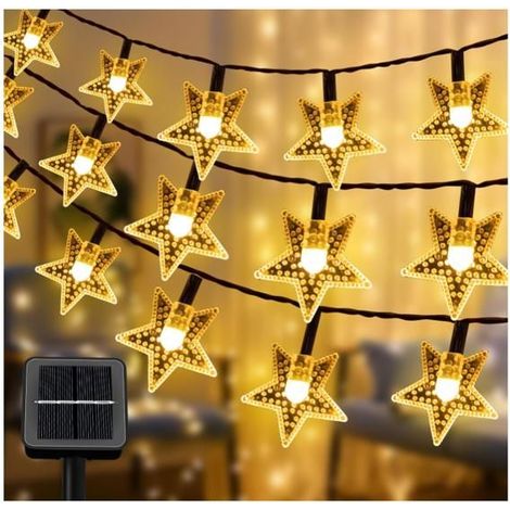 Solar-Lichterkette Sterne 7M 50 LED - 8 Modi für Garten/Weihnachten (Warmweiß) Außenbereich