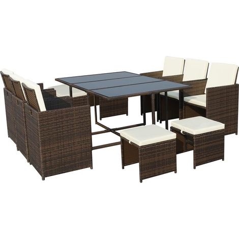 Cannes 10 Seater Cube Set - Steel/Synthetic Rattan - H72 x W166.5 x L110 cm - Brown (1/4)