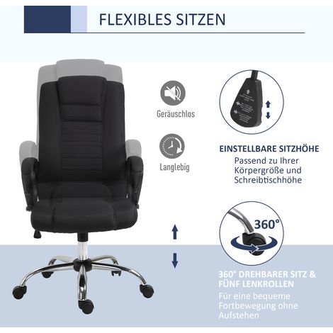 Fauteuil de bureau ergonomique avec accoudoirs, siège pivotant réglable en hauteur, revêtu de lin, rembourré, ordinateur, noir (1/5)