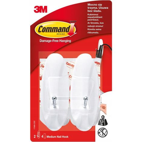 Crochets adhésifs Command blancs, lot de 2, 1,3 kg