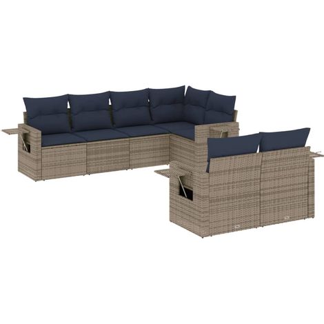 7-teiliges Gartensofa-Set mit Kissen, grau, Polyrattan vidaXL (1/5)