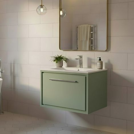 Hudson Reed Lille Wall Hung 1-Drawer Vanity Unit with 1TH Minimalist Basin 600mm Wide - Fern Green (1/5)